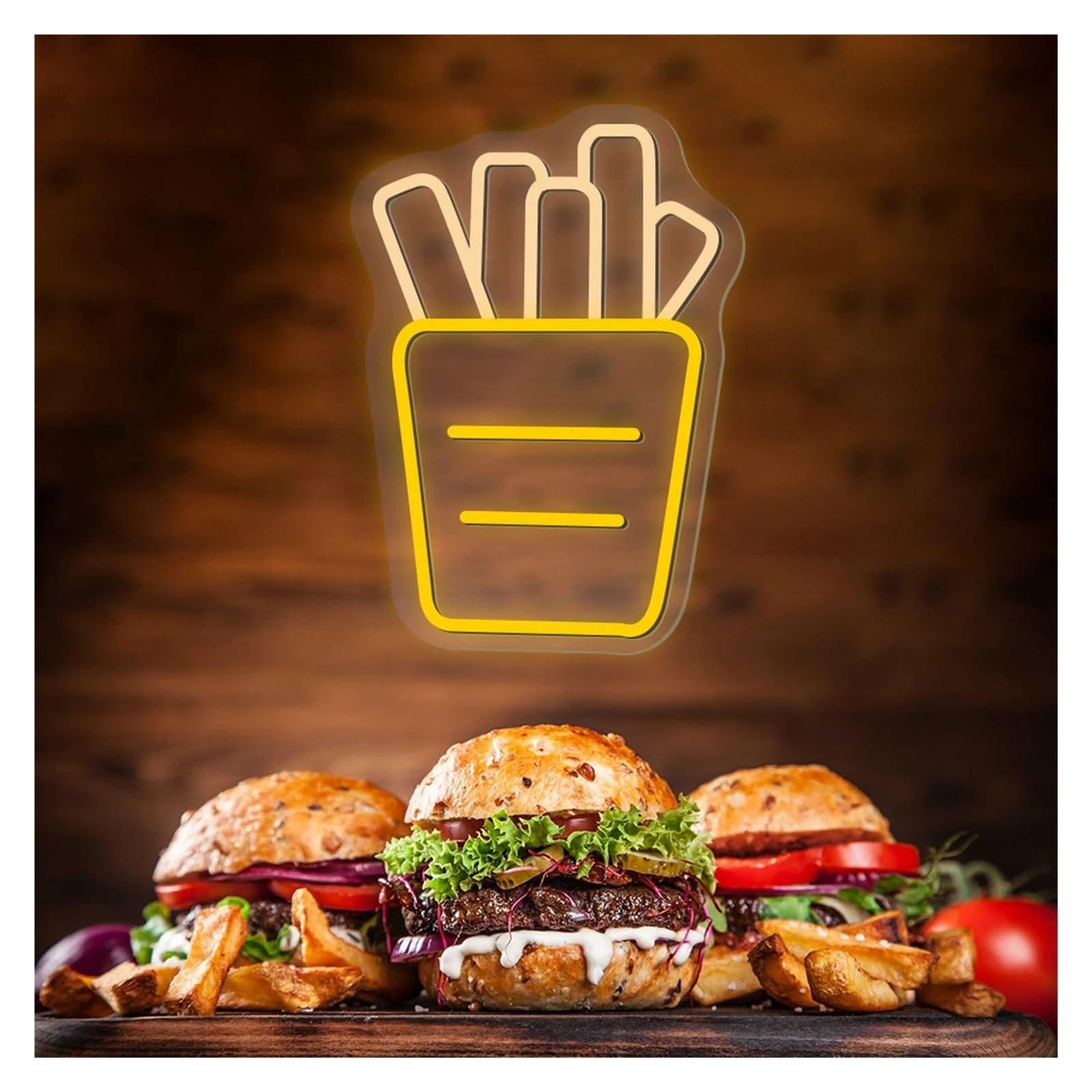 LEMST Signs Lamp Open Neon Signs USB Powered, French Fries Neon Lights Suitable for Shop Decor Commercial Light 26.5x37cm