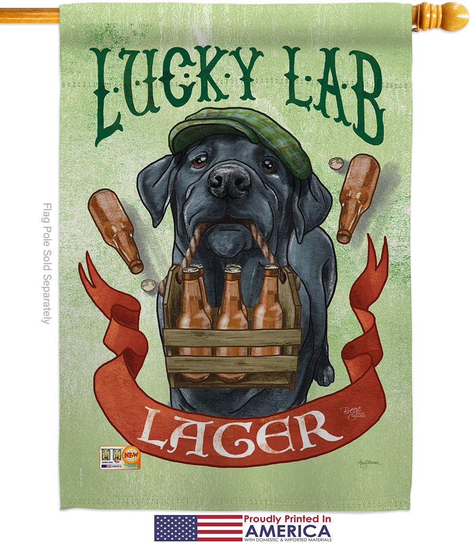 Lucky Lab Lager House Flag Animals Dog Puppy Spoiled Paw Canine Fur Pet Nature Farm Animal Creature Small Decorative Gift Yard Banner Made In USA 28 X 40