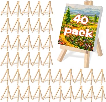 40 Pack 6" Mini Wood Display Easel, Natural Wooden Small Easel Stand for Signs, Small Canvases, Table Display, Pictures, Photos, Wedding Place Cards, Crafts and Other Smaller Projects