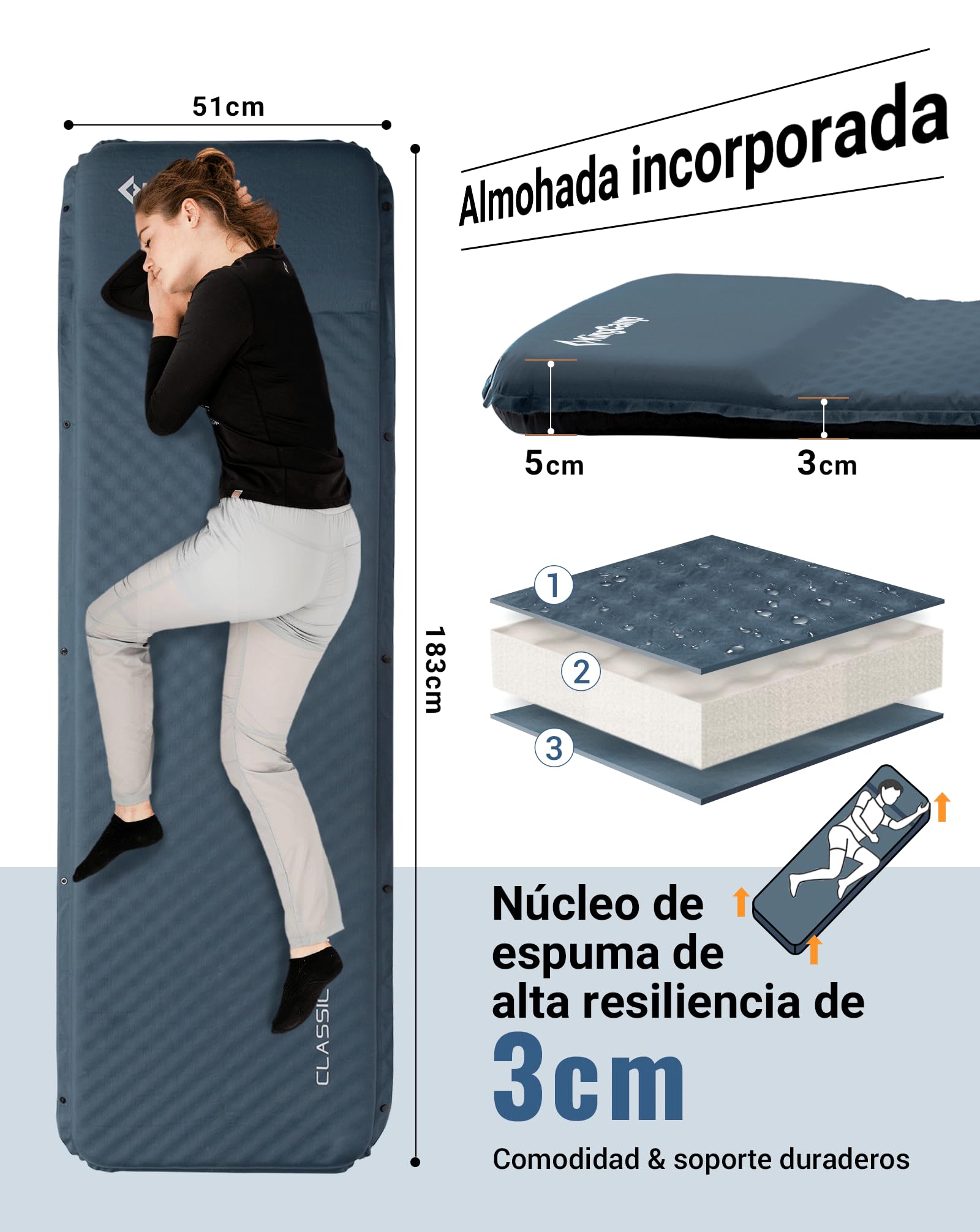 KingCamp Colchoneta de camping autoinflable individual ultraligera compacta cama de aire cómoda colchón enrollable