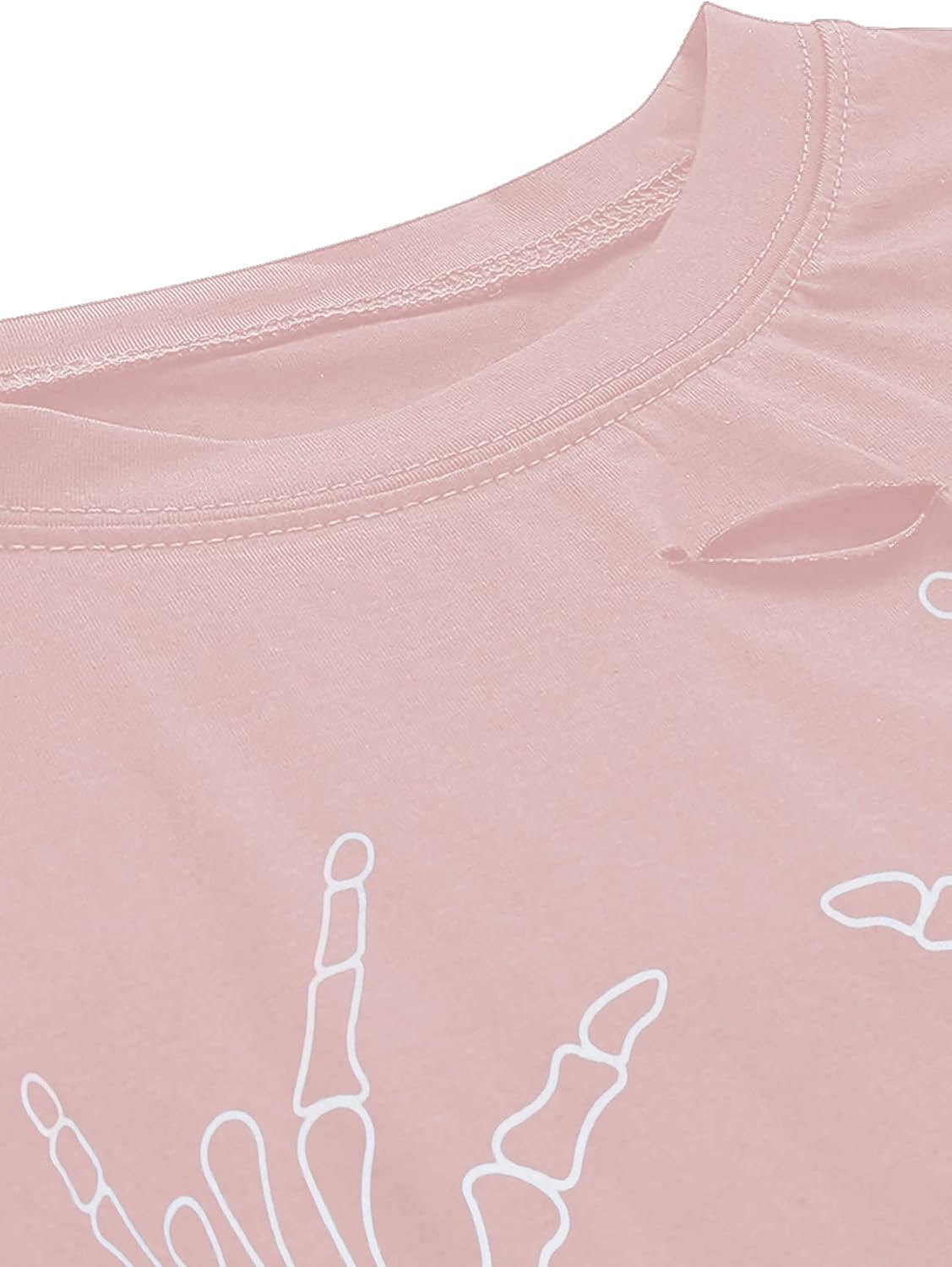 AVANOVA Women Skull Finger Graphic Distressed Tee Shirt Ripped Short Sleeve Crop Tops - Image 3