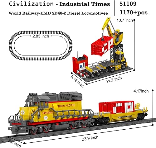 Miniatura 3 de JMBricklayer Juego de tren 51109, juguete de bloques de construcción de tren urbano con pistas de tren, EMD SD40-2 Locomotora diésel, kit de modelo