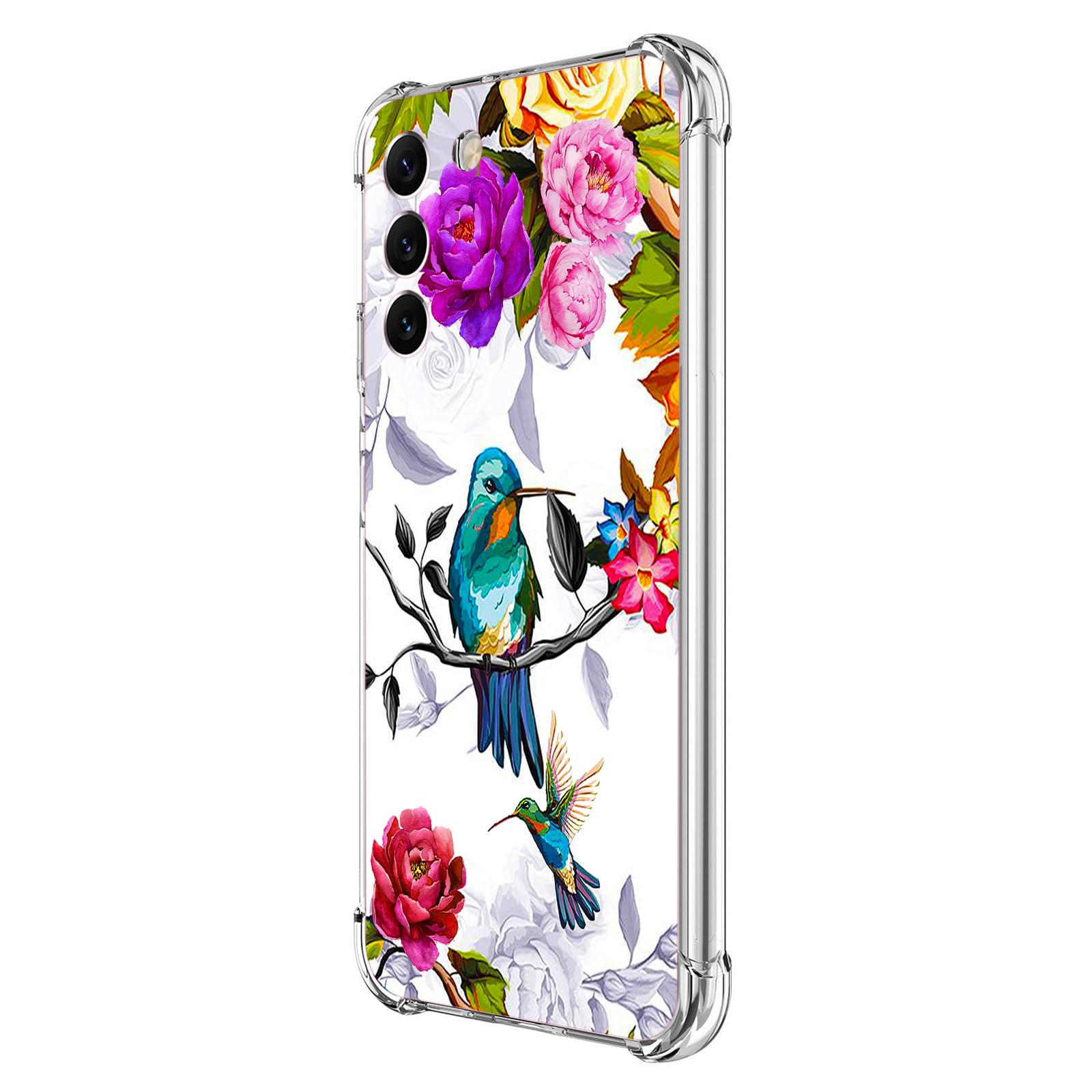 Beaucov Galaxy S24 Case,Hummingbird in Flowers Style Drop Protection Shockproof Case TPU Full Body Protective Scratch-Resistant Cover for Samsung