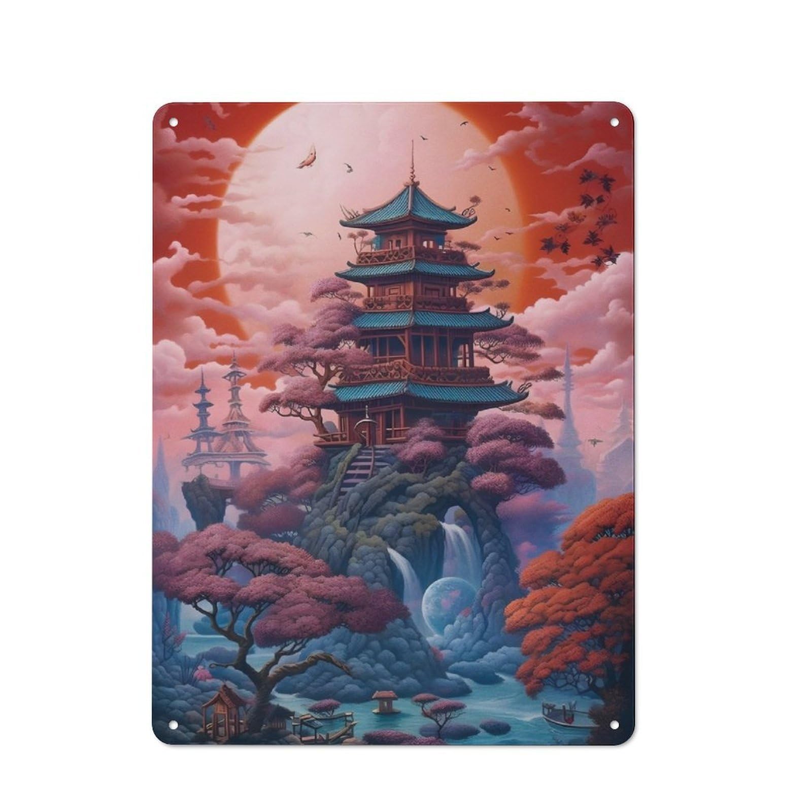 Junmoney Fantasy Moonlight Japan Rustic Metal Plaque 40X30cm For Guest Room Or Hallway, For Home Interiors, Feature Walls And Decorative Displays