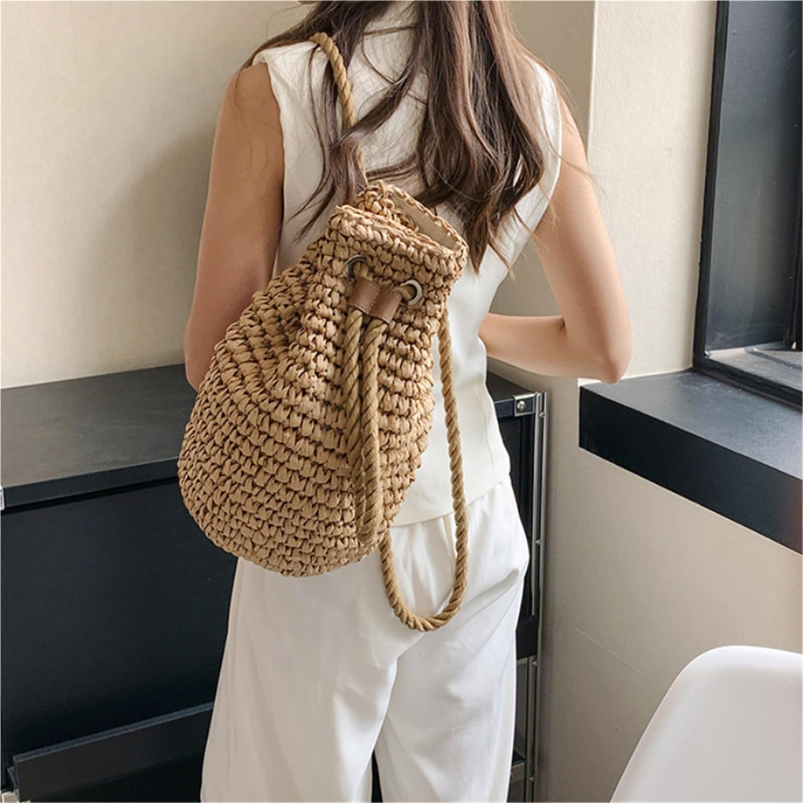Zaino da donna grande, semplice e versatile in paglia solida