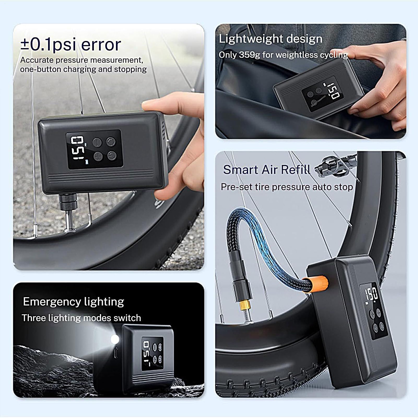 Pompa per Biciclette Kit Utensili Ricaricabile | Gonfiatore Elettrico Per Bici E Pneumatici Portatile Per Ciclismo Strada Montagna Palloncino Gonfiabili Giocattoli Piscina