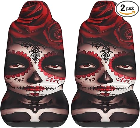 2 Pack Mexico-Women-Sugar-Skull Car Seat Covers, Elastic Automotive Seat Slipcovers, Protects Seats from Stains and Pets, Good for Everyday Use