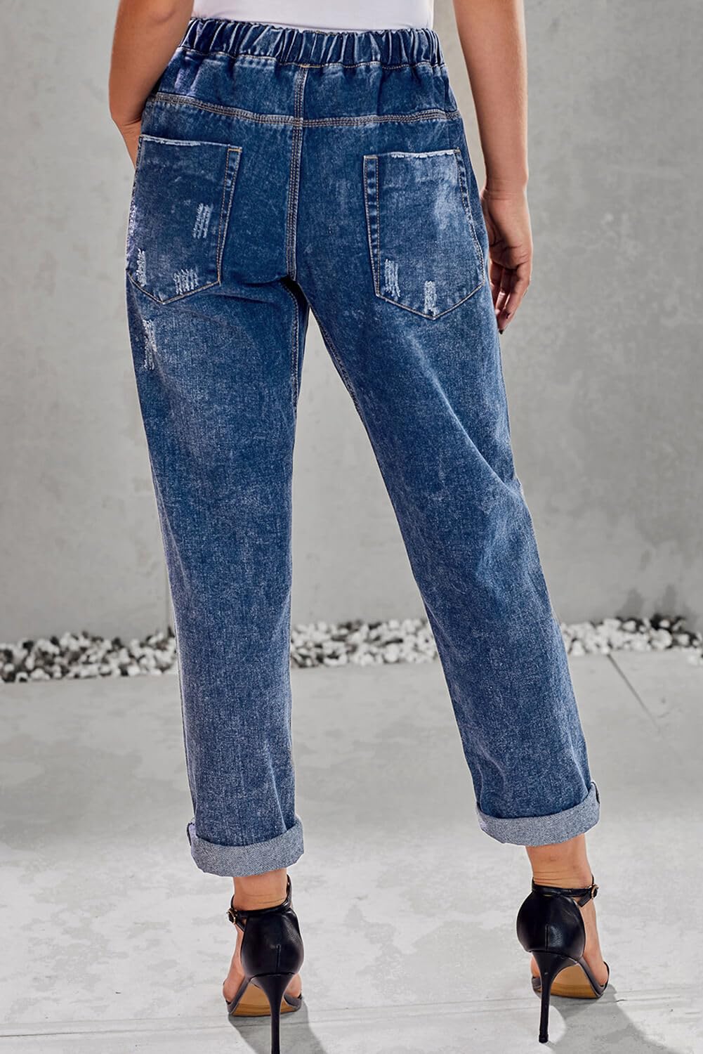 Alaster Queen Jeans Sciolti Donna Moda Stretch Strappati Navy XL