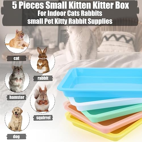 Miniatura 3 de TOYMIS 5 cajas de arena poco profundas para gatos, bandejas y sartenes de plástico para gatos de interior (5 colores)