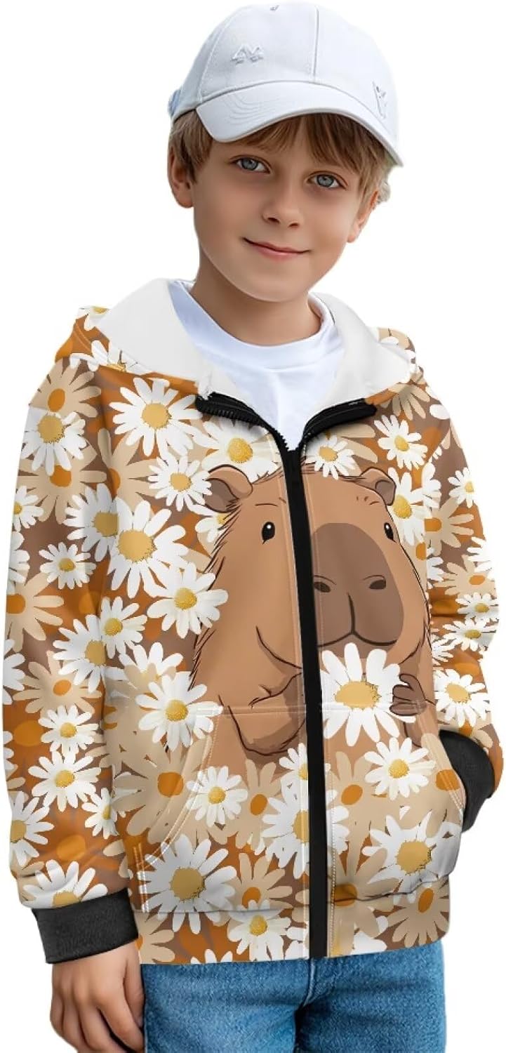 Kids Fleece Zip Up Hoodie Size 7-12 Boys Sweatshirts Fashion Kids Fleece Jacket with Kangaroo Pocket Animal Hoodie