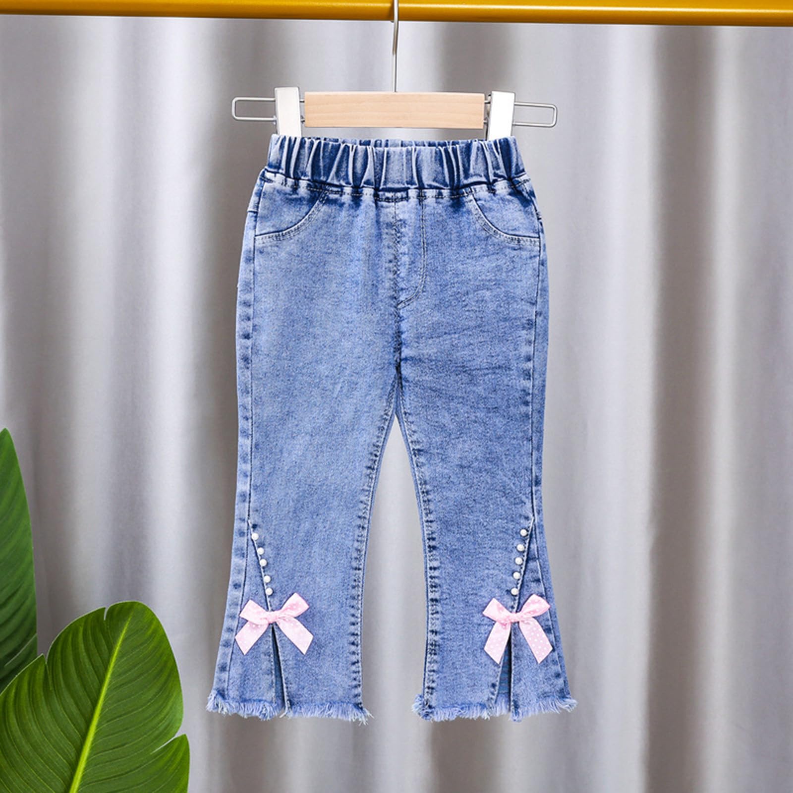 Generisch Pantalon en jean pour bébé fille - Taille élastique, Rose, 3-4 ans