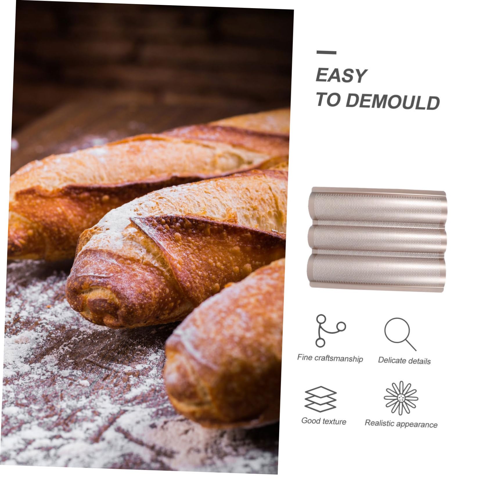 Molde para Hornear Baguettes Antiadherente de Acero al Carbono, Fácil de Limpiar, Dorado, para Casa y Panadería