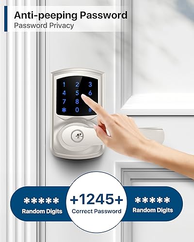 Miniatura 8 de HIDALIFE Cerradura de puerta de entrada sin llave, teclado electrónico con asa, pantalla táctil, bloqueo automático, contraseña antiespía, fácil de