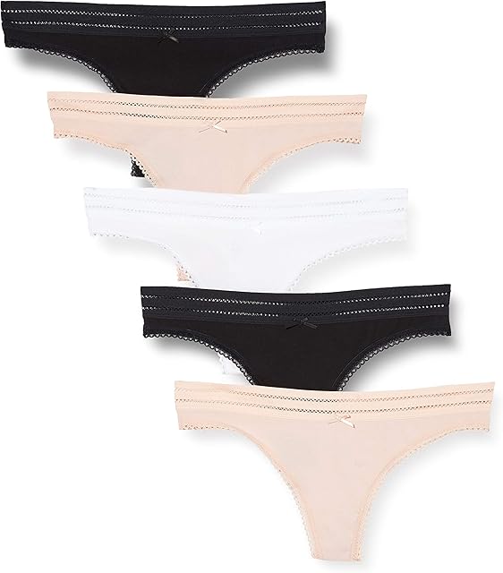 Iris & Lilly Women's Cotton Thong Knickers, Pack of 5