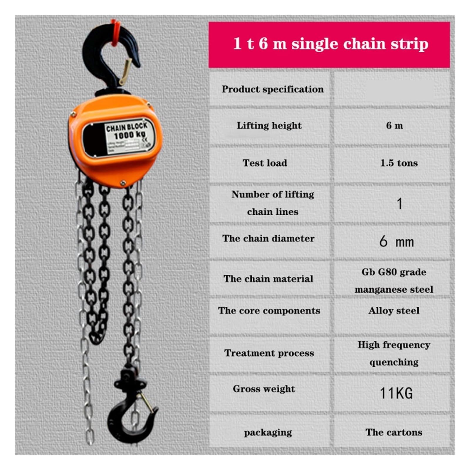 Lever Chain Hoist, Manueller dreieckiger Kettenzug, 1 Tonne, 3/6 m Hub, G80-Hebelblock | 1t 6M