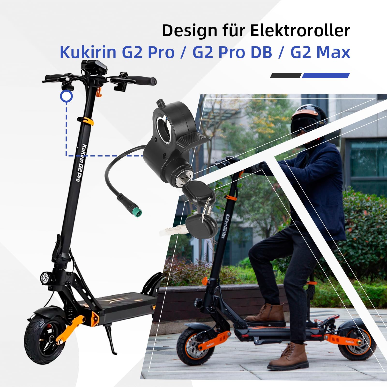 ulip Cerradura de puerta para scooter eléctrico Kukirin G2 Max, G2 Pro, G2 Pro DB, 5 pines, interruptor de arranque, acelerador con cerraduras — view 2