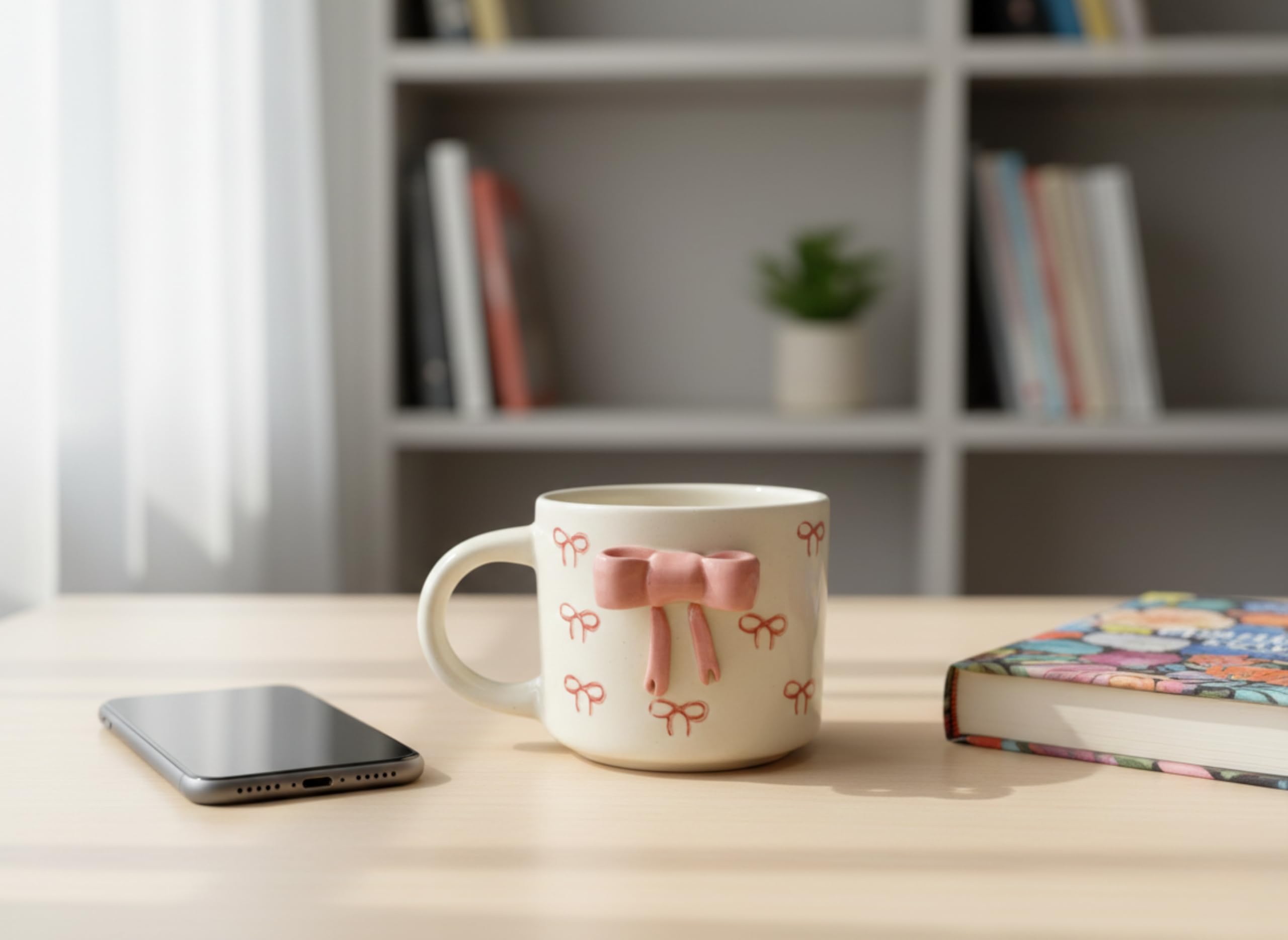 Aesthetic Pink Bow Ceramic Coffee Mug | Premium Home Decor | Tea Cup for Office & Home Use | Unique Gifting - 300ml