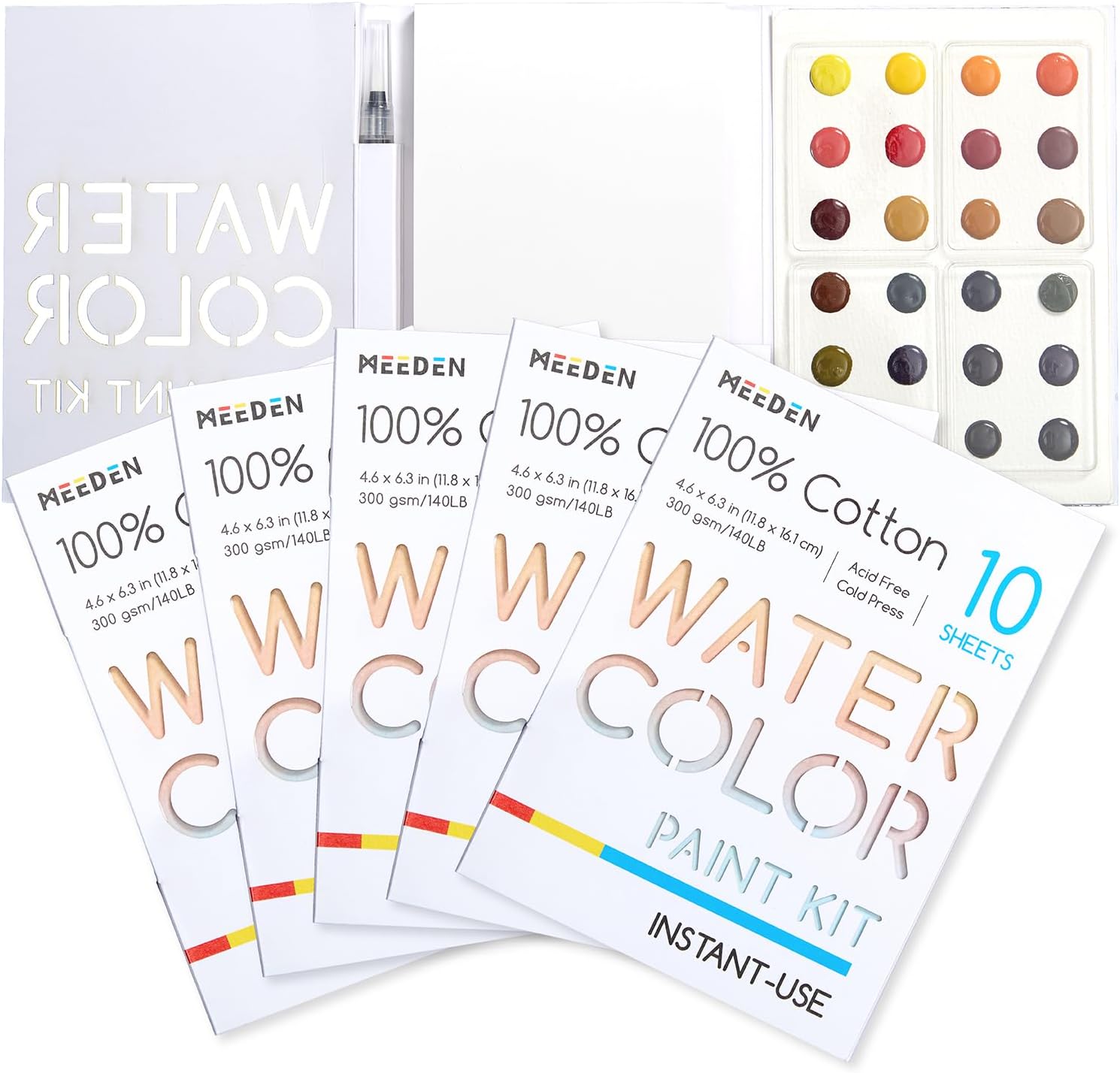 MEEDEN Watercolor Paint Set - 24 Colors Painting Supplies with 10 Watercolor Papers & Brush, Portable Art Paint Kit Perfect as Travel Set for Outdoor Artist