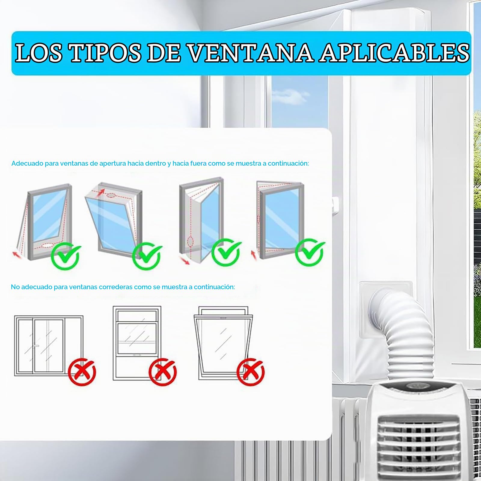 Kit sello de ventana para aire acondicionado 400CM, kit ventana aire acondicionado portátil, adecuado para unidad de aire acondicionado portátil, bloqueo de aire caliente. (Sin cremallera)