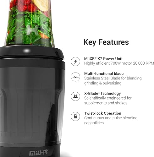 Miniatura 2 de PROMiXX MiiXR X7 - Licuadora personal para batidos y licuados - con mezclador de proteínas Performance Nutrition X-Blade y agitador de botellas