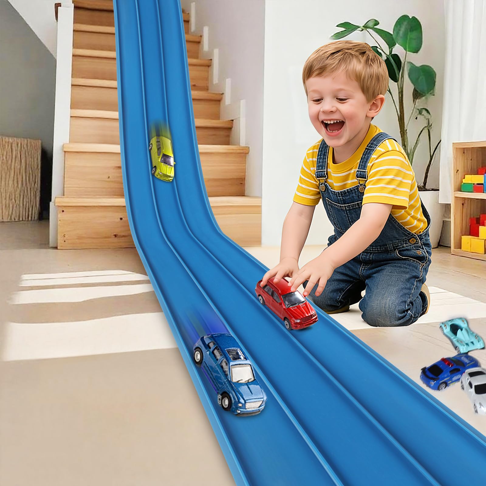 3-Lane Flexible Race Track for Kids 15ft Race Car Track Compatible with Diecast 1/64 Scal…