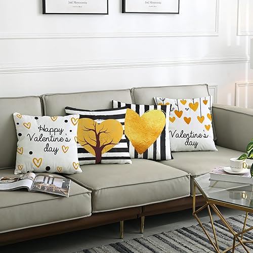 Miniatura 2 de Juego de 4 fundas de almohada para el Día de San Valentín con diseño de árbol de corazón a rayas, geometría clásica, moderna, festividad, terciopelo