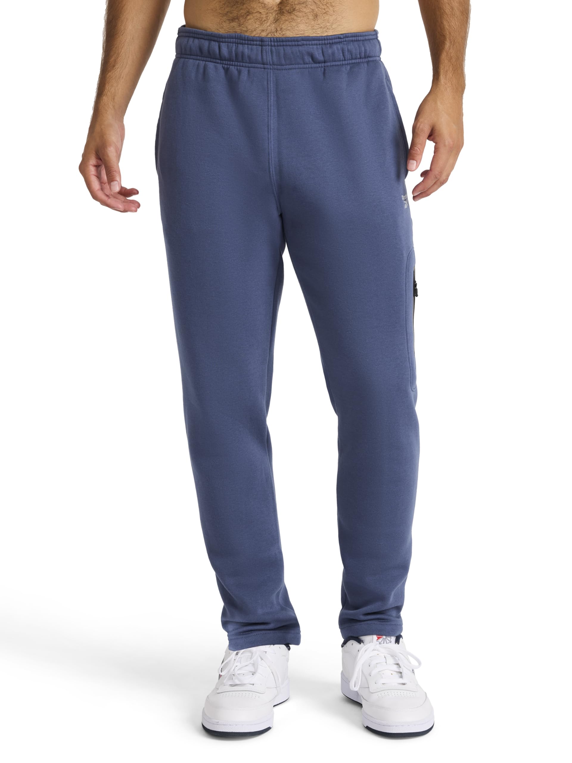 Reebok Men's Washed Indigo Tremont Fleece Pant, Standard Fit With Open Bottom, 30” Inseam, Midweight Cotton-Poly Fleece Fabric, Small