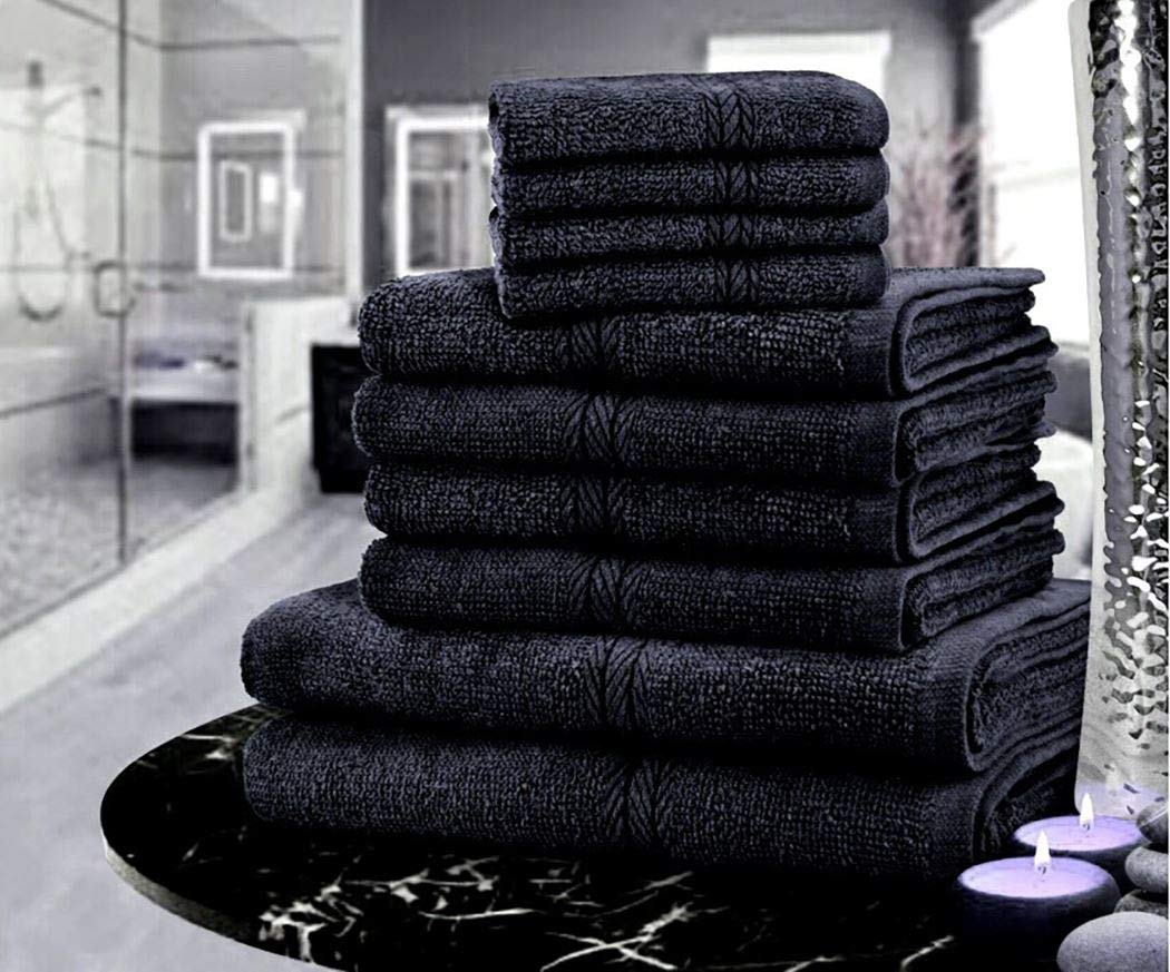 10 Piece Bathroom Towel Bale Set 100% Pure Egyptian Cotton Includes Face, Hand, Bath Towels by CosyWinks® Black