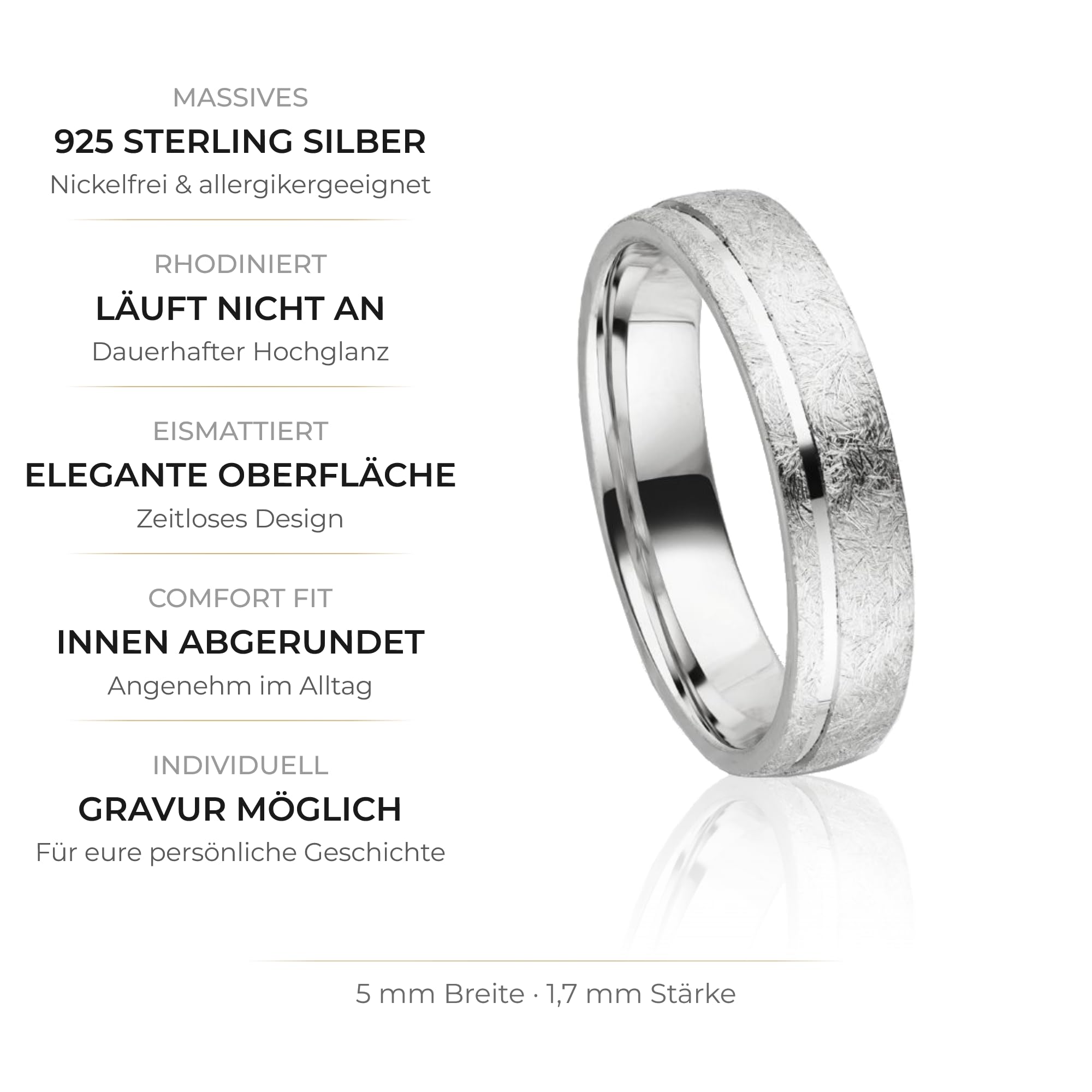 Kolibri Rings 925 Sterling Silber Eismatt Ring Ehering Partnerring Freundschaftsring Unisex - Inkl. Gratis Gravur und Etui