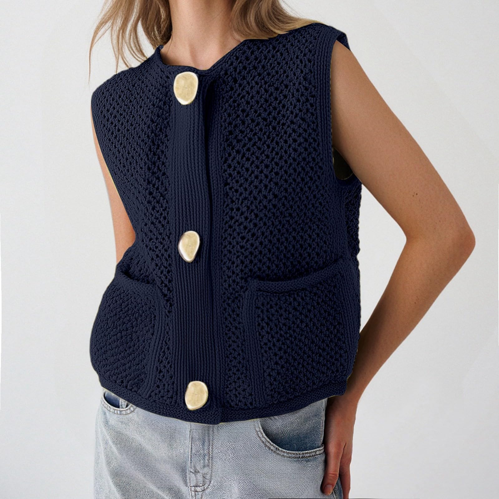 Generisch Strickjacke Kurz Modische Häkelweste mit Schnürung für Damen mit ausgehöhltem Design
