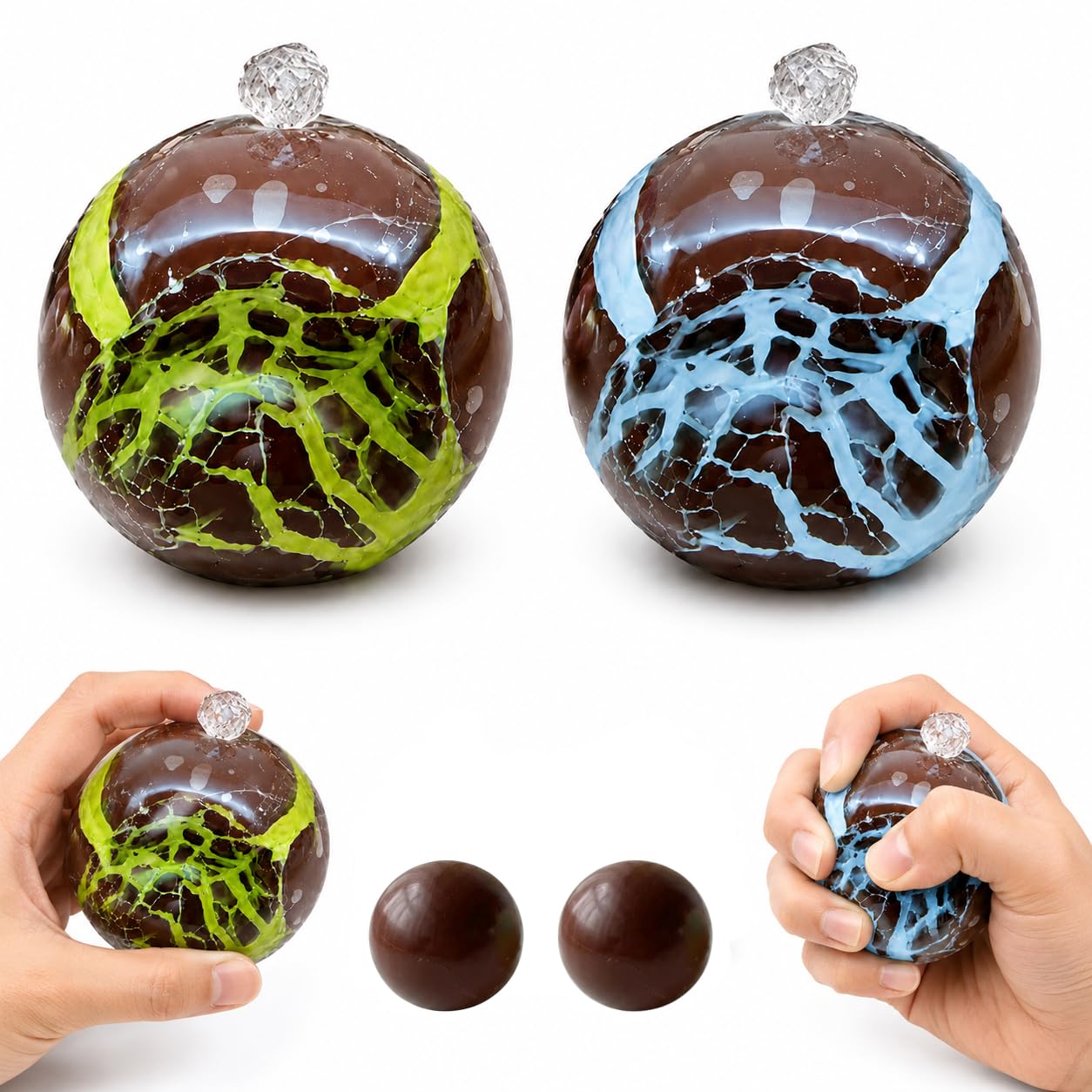 2 PCS Wax Cracking Squishy Toy, Handcrafted Desktop Stress Relief Toy (Blue&Green)