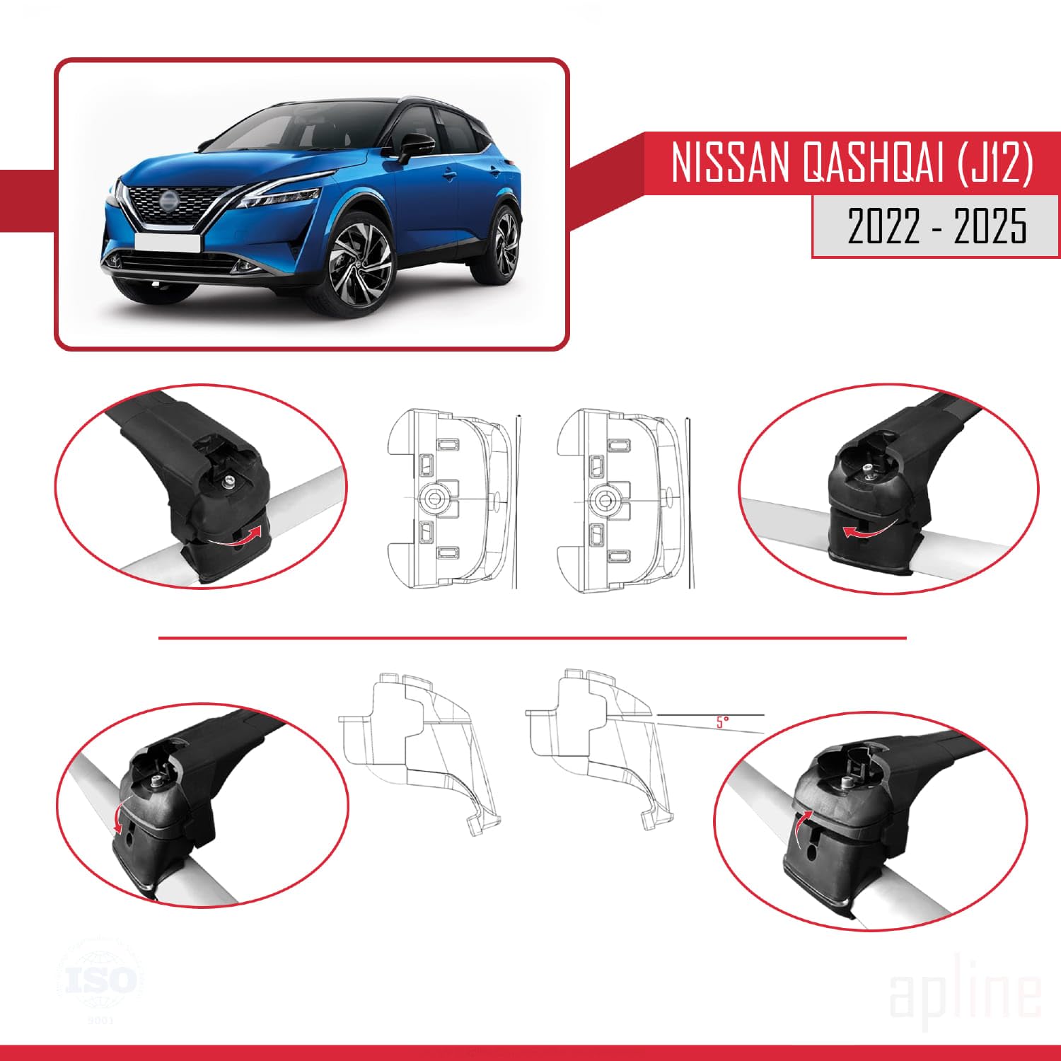 Produktbild von Ipqi Kompatibel Mit Nissan Qashqai 3 (J12) 2022-2025 ACE-2 Relingträger Dachträger Auto Gepäckträger Grau Aluminium 2 Stangen
