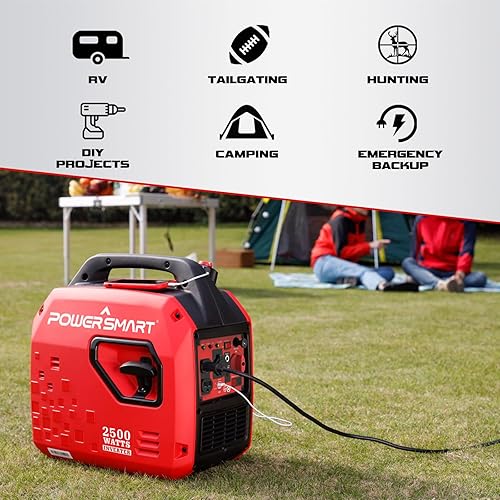 Miniatura 8 de PowerSmart Generador inversor de gas portátil de 2500 vatios, súper silencioso, generador de alta eficiencia de combustible, ligero, compatible con