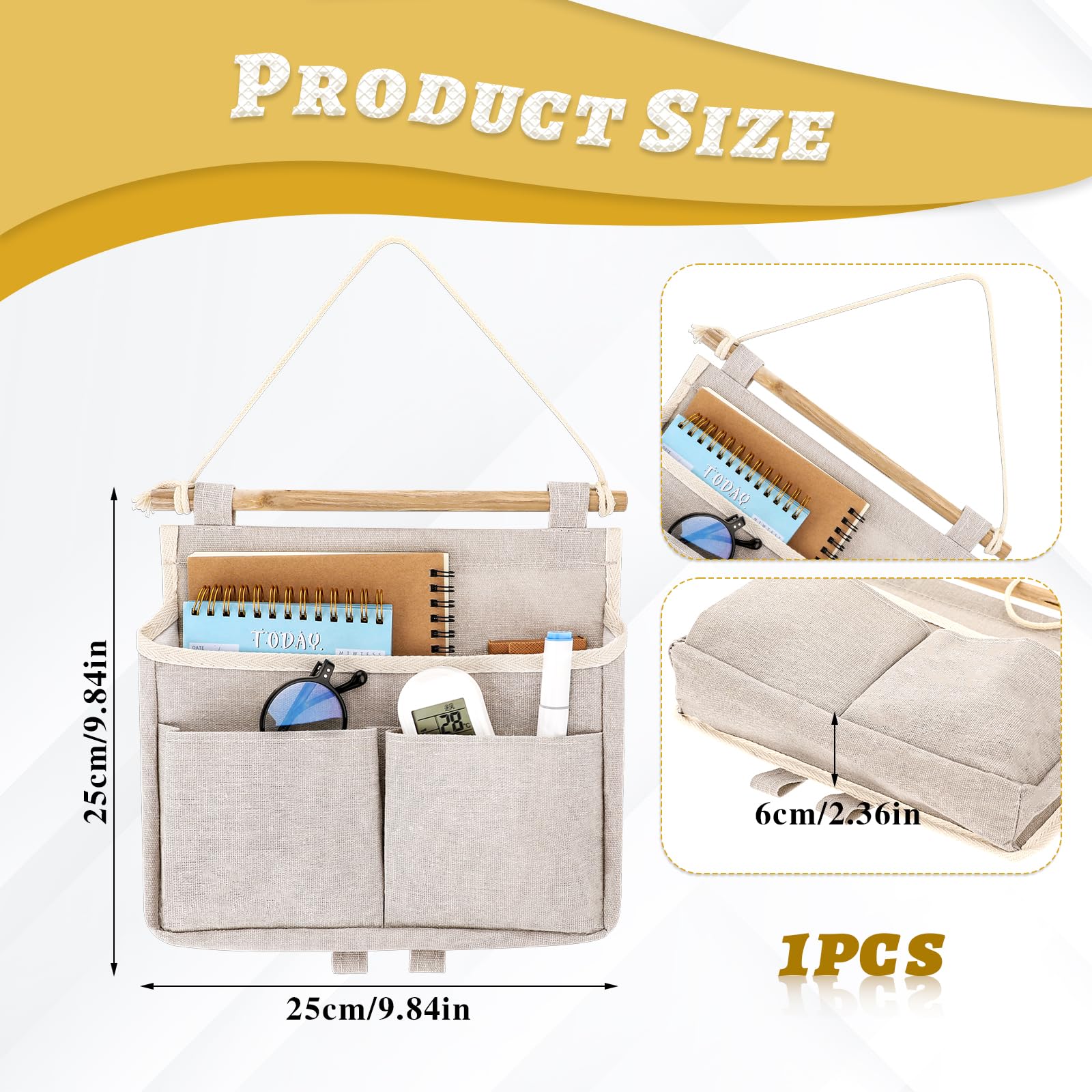 Jeffdad Hängeorganizer Hängetasche, 3 Fächer Wand Aufbewahrungstasche, Faltbares Wand Organizer Hängend Bad mit Klebriger Haken, 25 x 25 cm Hängekörbchen für Zuhause Diele Büro Schlafsaal Bad(Beige)
