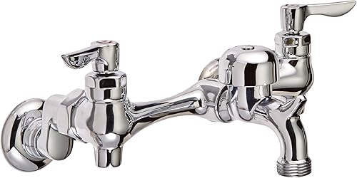 American Standard 8351.076.002 Grifo utilitario de montaje en pared con vástagos desplazados y manijas de palanca de metal, cromo pulido