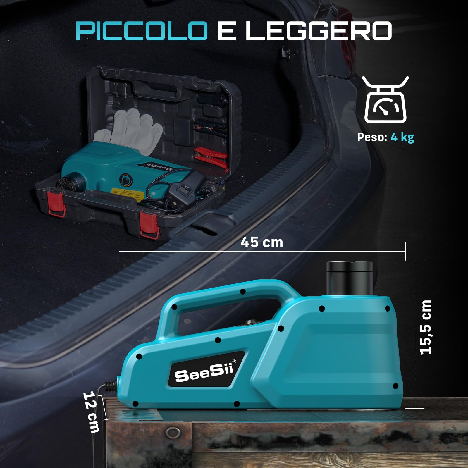 SEESII Cric idraulico per auto: 5 tonnellate 12V Cric Elettrico con telecomando e luce LED, portata di sollevamento di 15,5-45 cm per cambio gomme auto/SUV/camion e riparazione in garage
