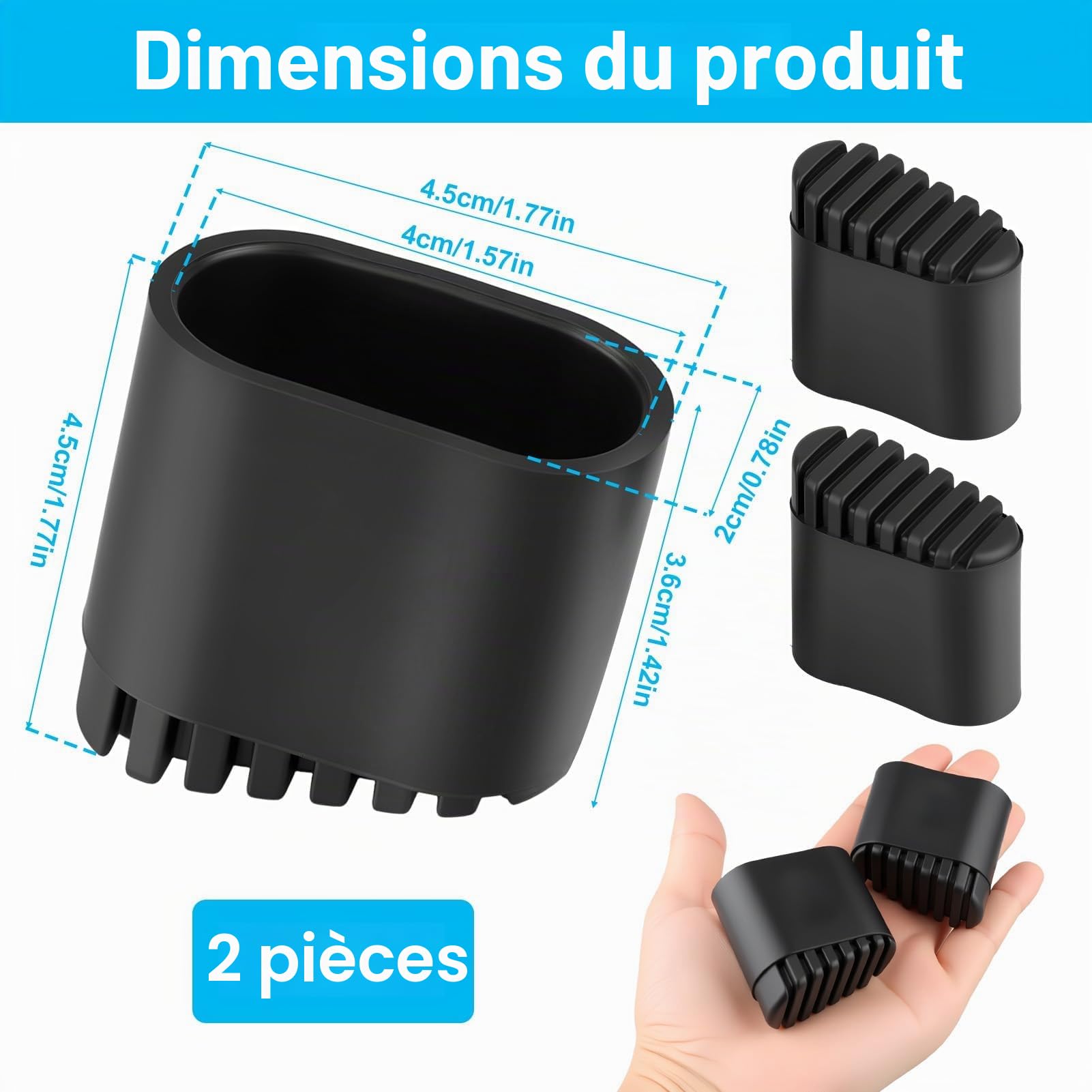 2 Pièces Pieds d’Échelle Caoutchouc 40x20mm Embout Antidérapant | Patins de Remplacement Universels pour Escabeau Échelle Droite Marchepied, Protection Sol, Stabilité Améliorée et Sécurité