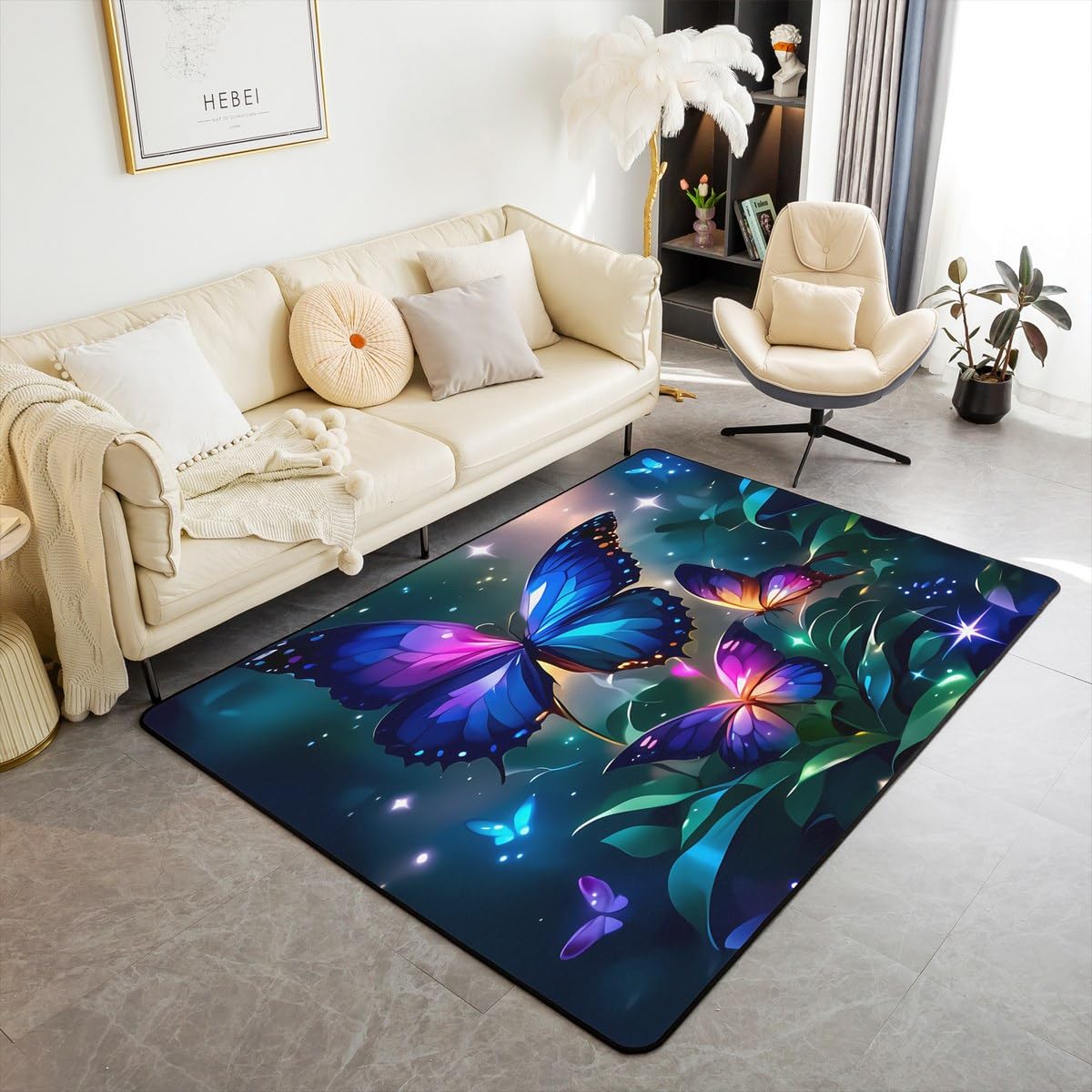 Tapis salon papillon 3D pour protéger le sol et amuser les enfants