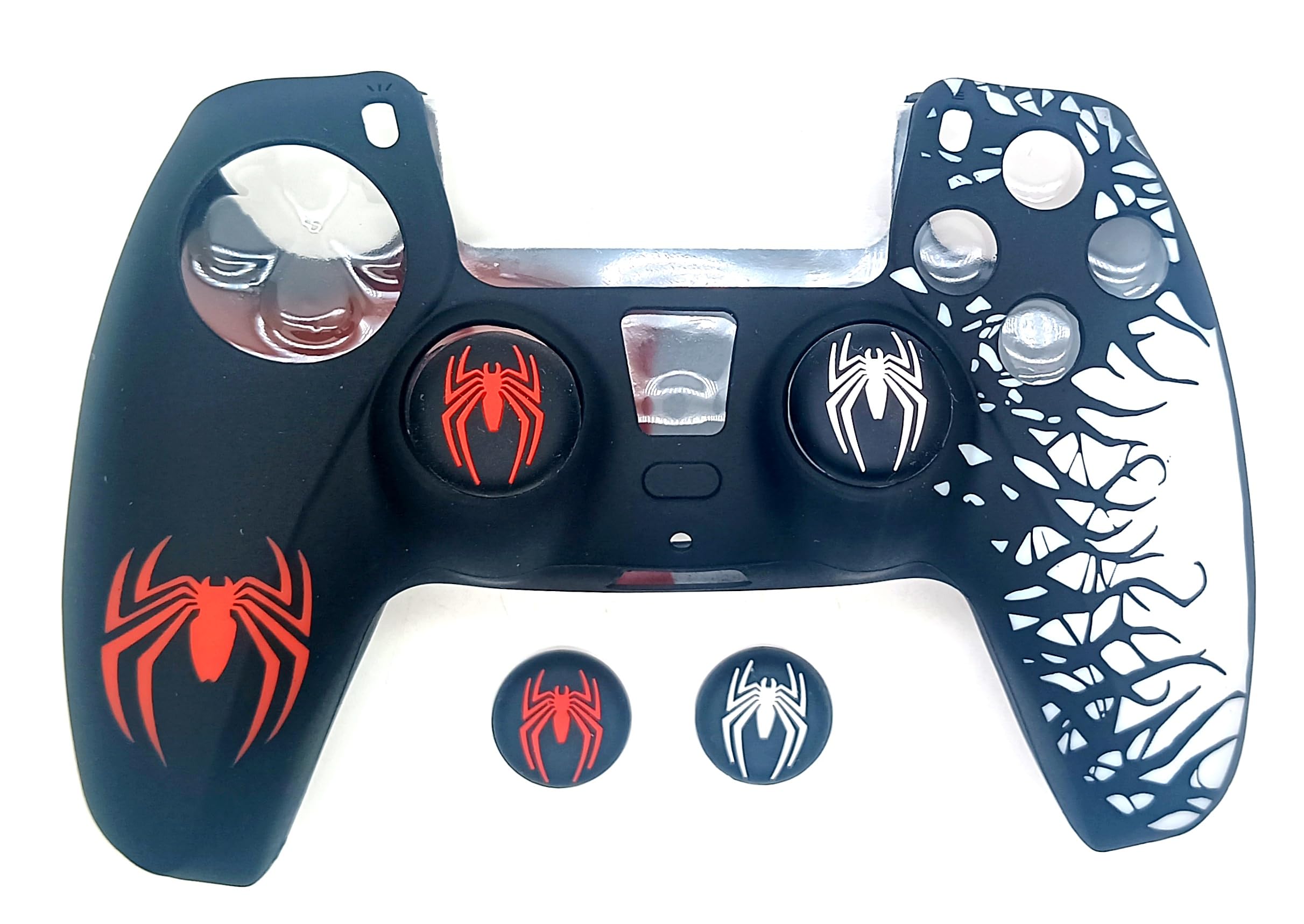 TMG PS5 Controller Skin Spider-Man Theme Silicone Pecial Edition Protective Skin Case Cover for PS5 Controller with 2 Thumb Grip Caps (Red-White)