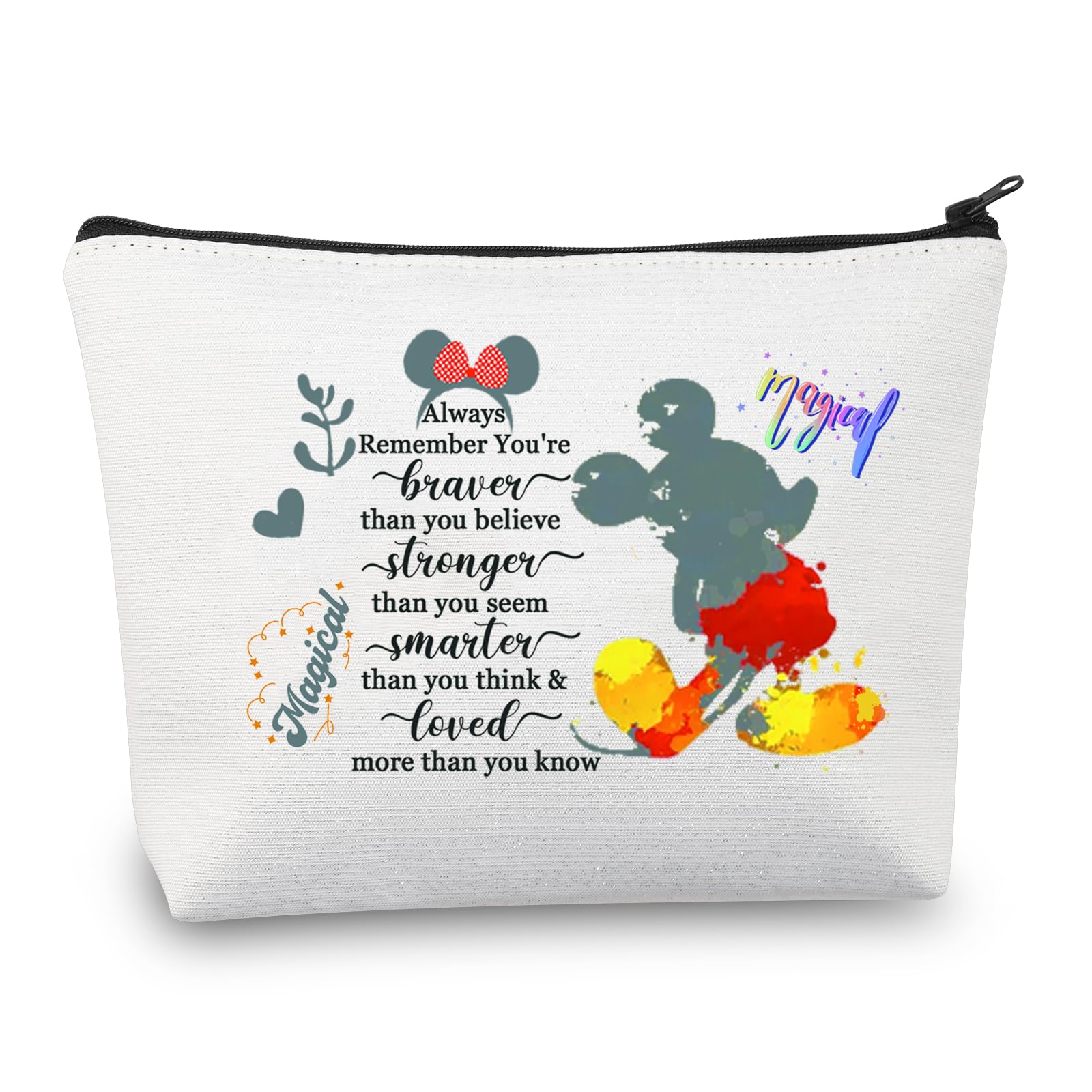 CMNIM Cartoon Mouse Makeup Cosmetic Bag Mouse Lover Gifts Bag for Women Friends Magic Mouse Travel Makeup Pouch Toiletry Case (Mouse always remember)