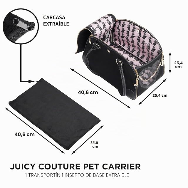 Foto 3 de 7 de Juicy Couture Give Me Treats - Elegante Bolsa de Viaje Negra para Perros y Gatos pequeños