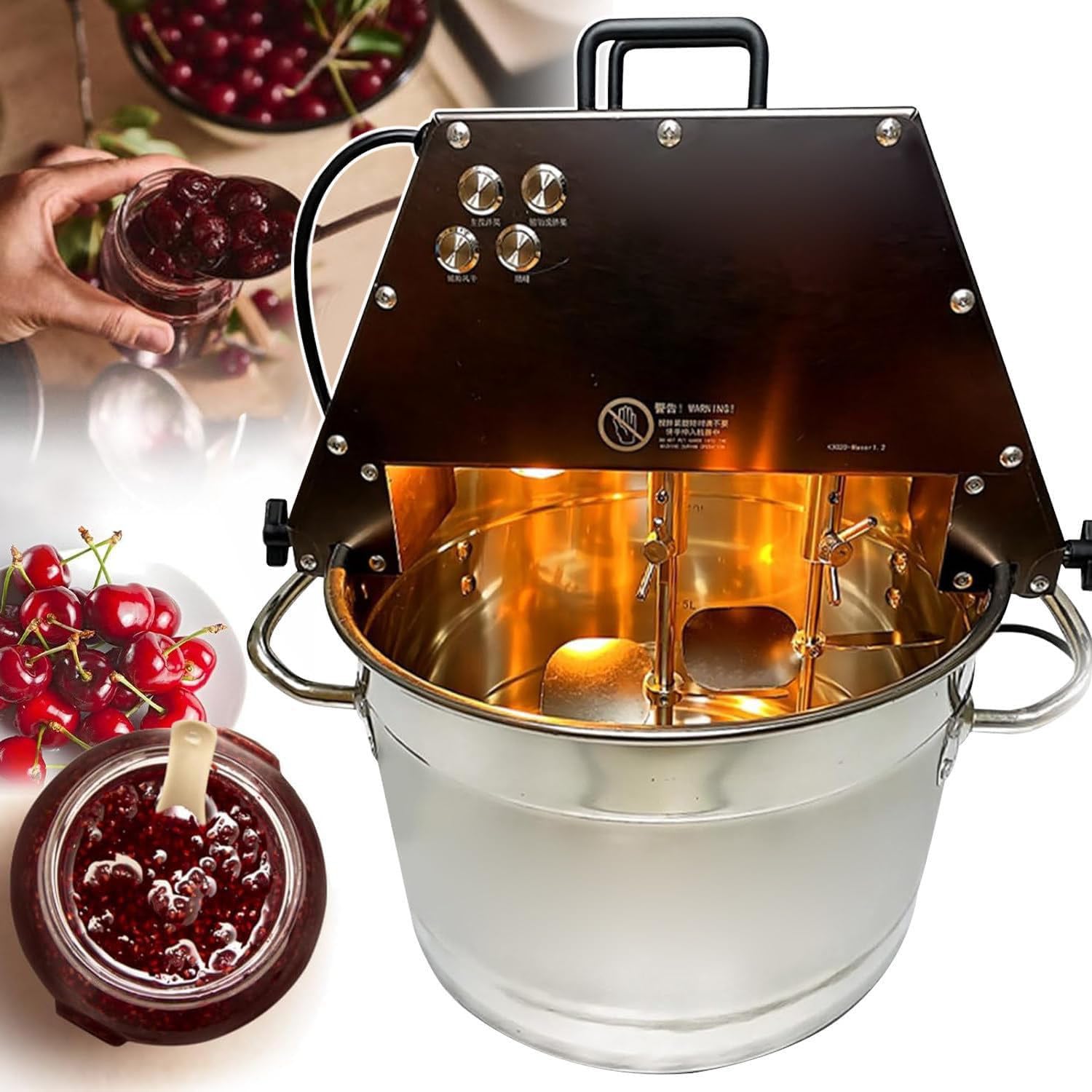 Mezclador eléctrico de mermelada y salsa, agitador automático de alimentos con paletas dobles, ventilador auxiliar y luz para cocinar salsas