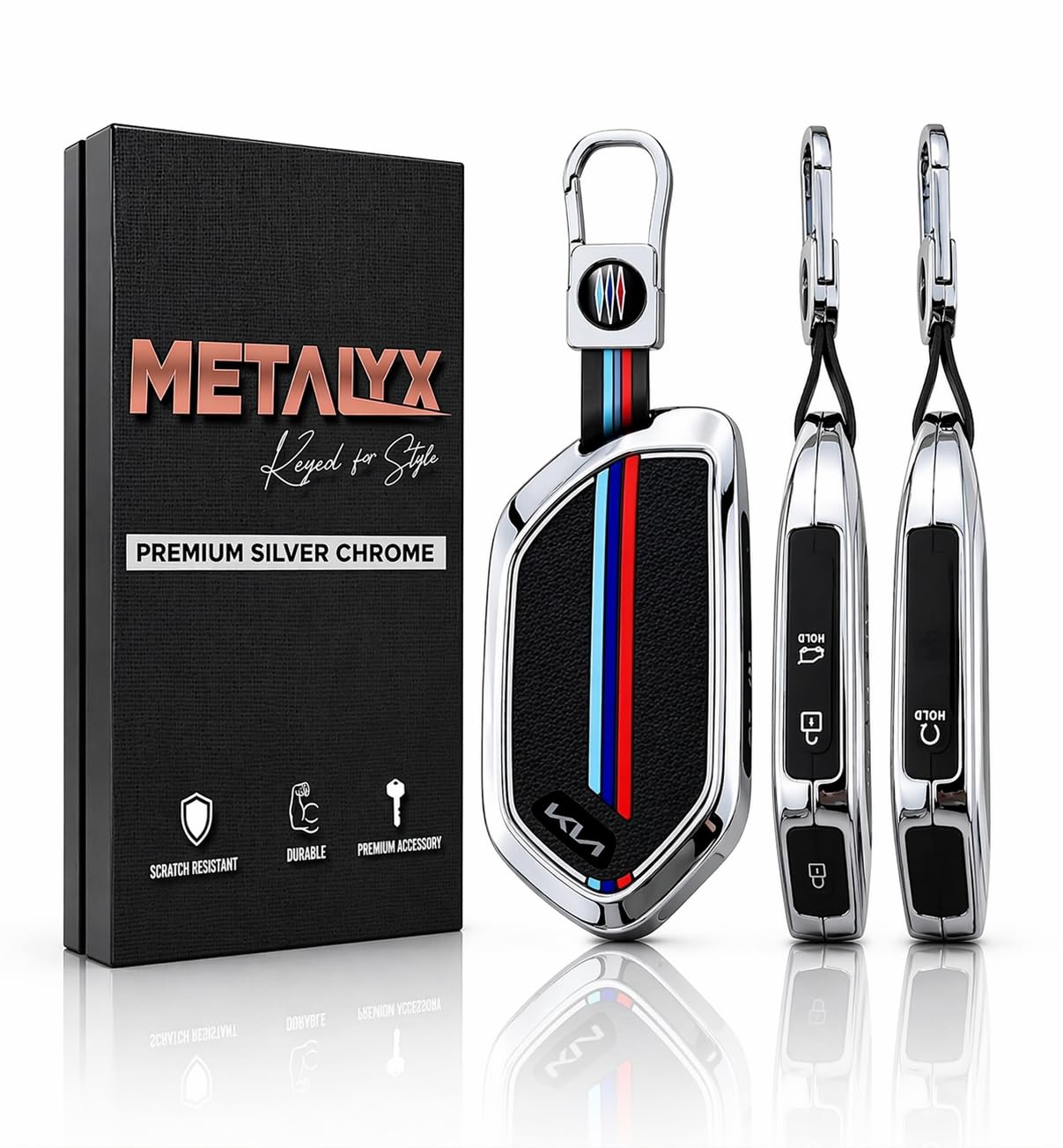 Metalyx Key Cover for Kia Seltos 2026 || HTK HTK(O) HTX HTX(A) GTX GTX(A) || Metal Smart Key Fob Case with Keychain | Anti Scratch | New Seltos 2025 Facelift KeyFob Case [SILVER CHROME EDITION]-image-19