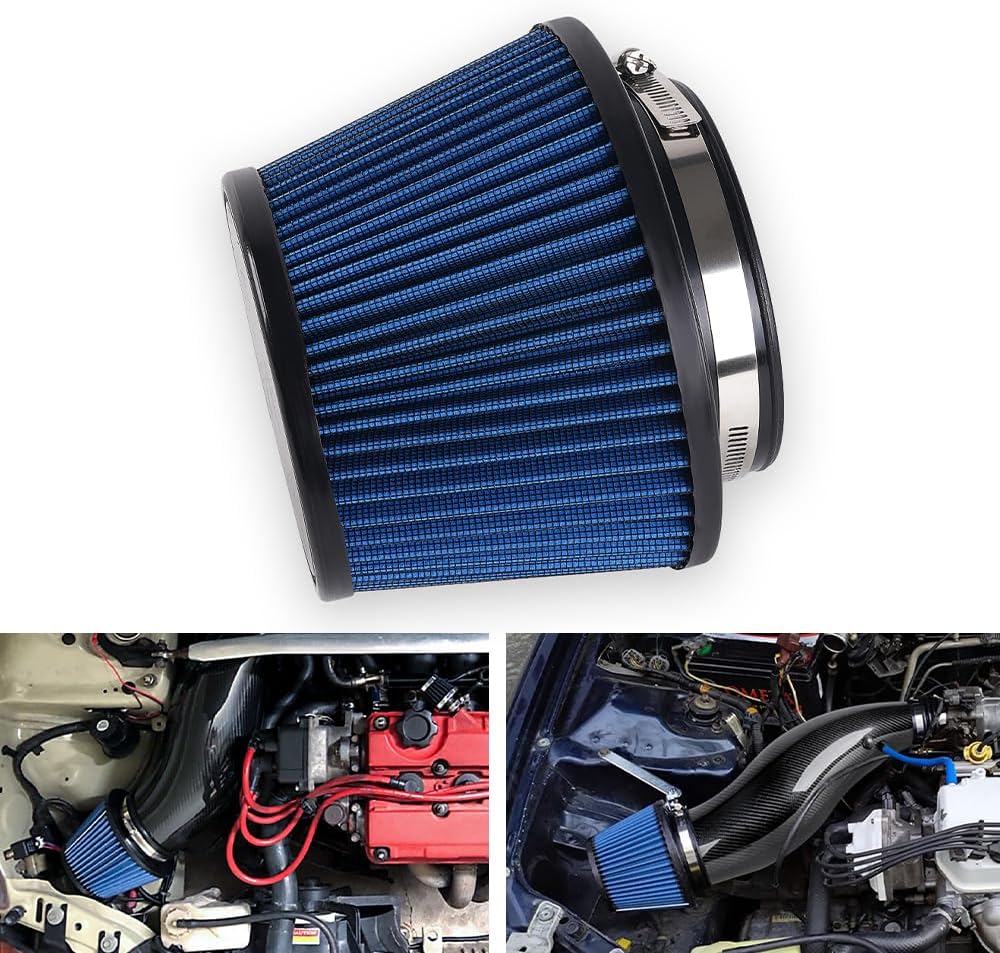 muge racing 4.5"/115mm Cold Air Intake Filter, High Performance, Washable Filter, Clamp-On Replacement Air Filter Mushroom Head Blue