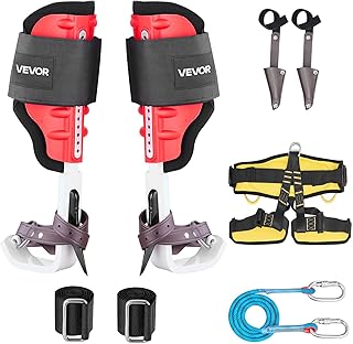 VEVOR Tree Climbing Spikes Set, 1 Pair Height-Adjustable Climbing Spurs with Security Harness and Utility Rope, 350lbs Load Capacity Tree Climbing Gear, Arborist Equipment for Climbers, Fruit Picking