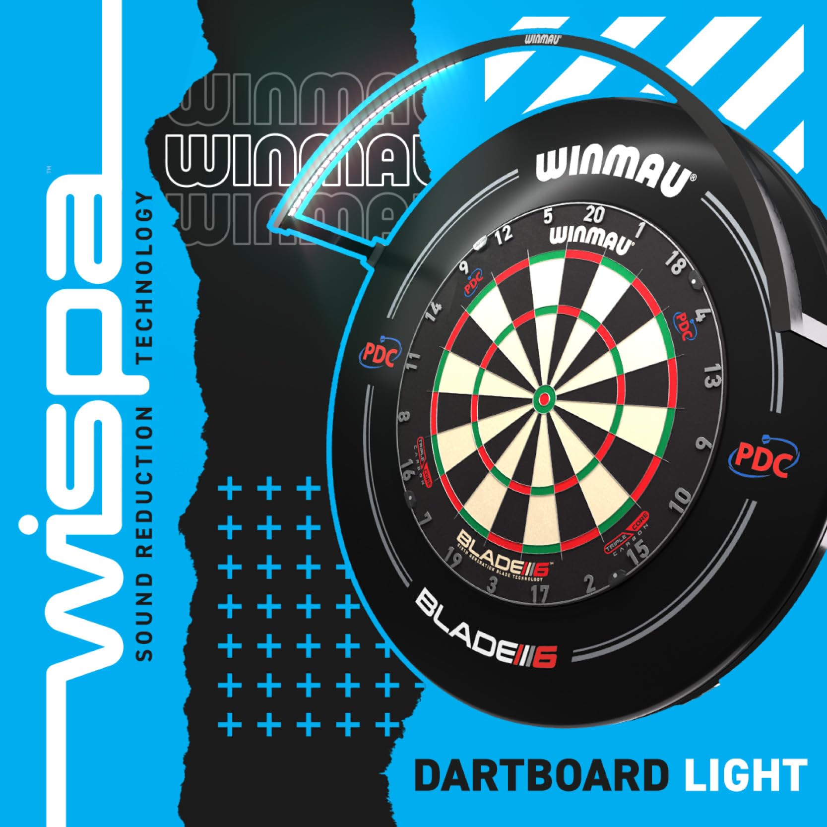 WINMAU Wispa Système de Cible de fléchettes et Accessoires – Système de Cible de fléchettes à réduction du Son ou éclairage Professionnel LED 1200 lumens | Fixation magnétique pour Une Configuration