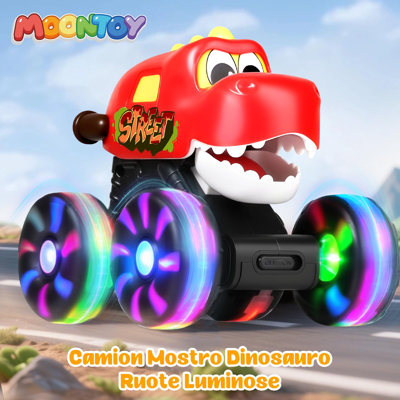MOONTOY 3 Pezzi Dinosauro Giocattolo con Luci, Monster Truck Press and Go, Macchinina Bambino 1 Anno, Regalo di Compleanno e Natale per Bambini e Bambine 1 2 3 Anni