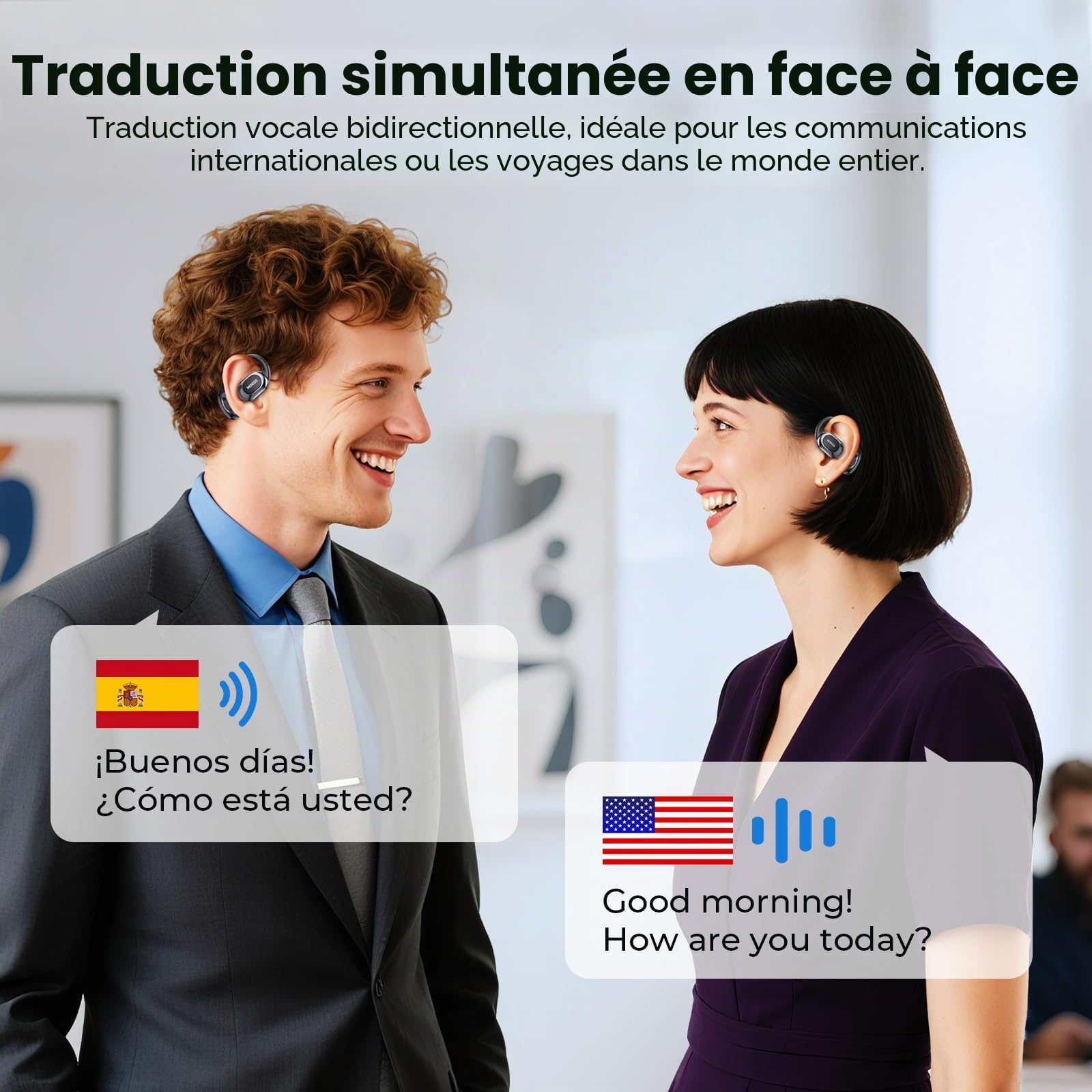 MINISO MS156 AI Ecouteur Traducteur, Ecouteur Traducteur Instantané 3 en 1 en Temps Réel avec Fonction de Traduction IA, Traducteur 134 Langues Écouteurs pour Affaires, Voyages et études