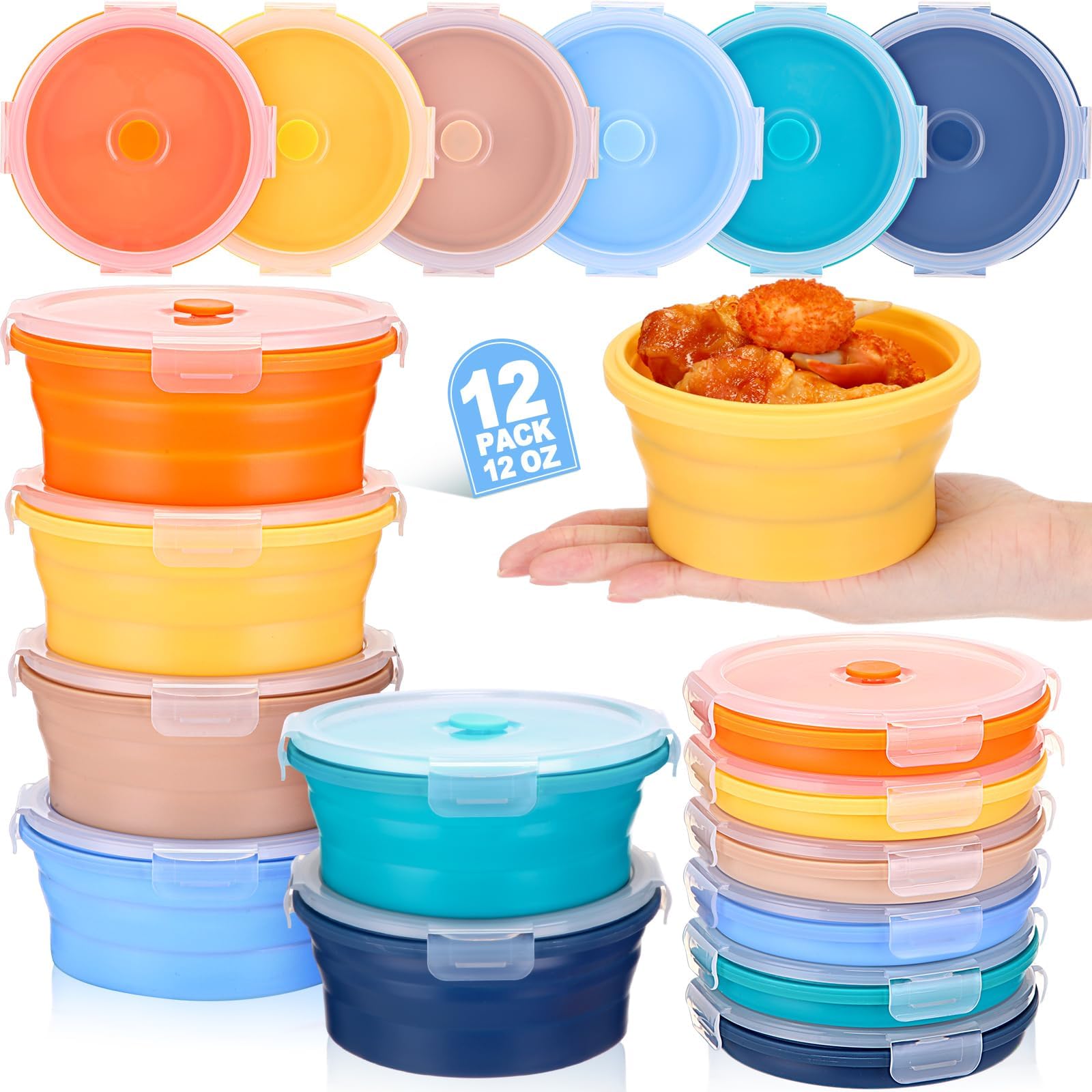 Dandat 16 Pcs 12 oz Silicone Collapsible Food Storage