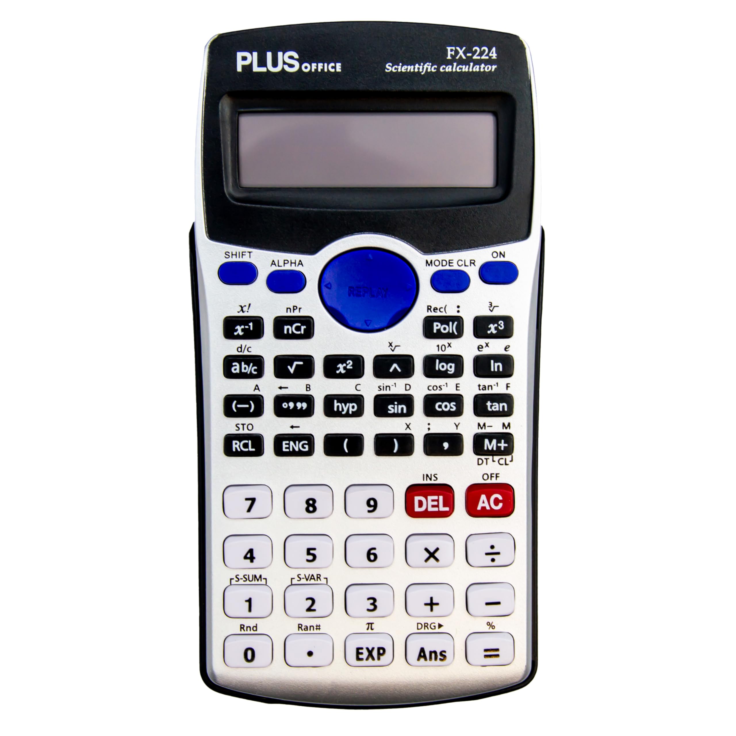 Plus Office - Calculadora Científica para Ingeniería, Escuela y Universidad, Pantalla 2 líneas (10+2 dígitos). Funciones Hiperbólicas y Trigonométricas, 2 Años de Garantía, FX-224 Plus Color Plata